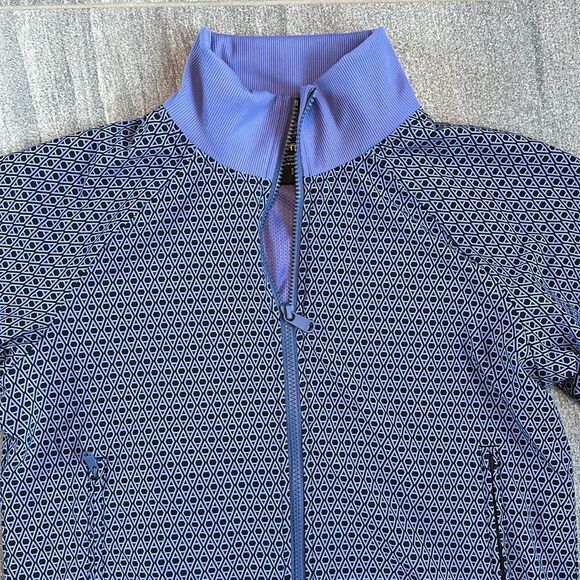 NWT Athleta Lightweight Brooklyn Bomber Jacket Geometric Periwinkle Blue Pockets - Picture 3 of 16